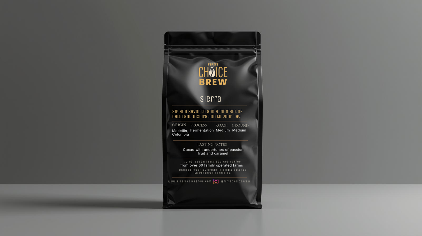 Sierra, Colombian Medium Roast Coffee (Ground) Cacao, Passionfruit, Caramel